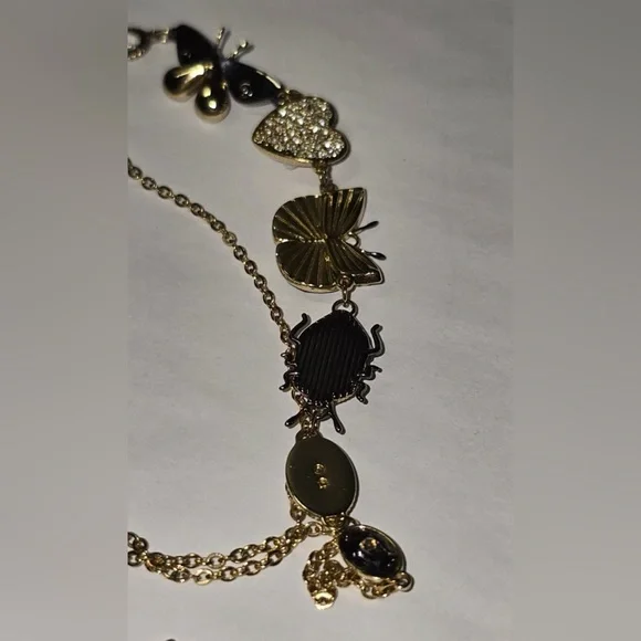 Swarovski Butterfly Gold Charm Necklace Swarovski Crystals 17in Adjustable - Picture 8 of 8